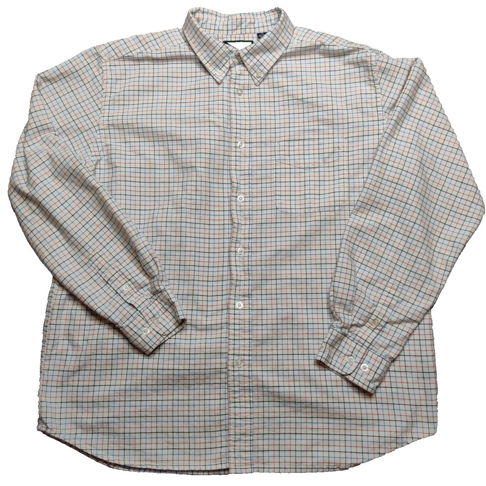 Charleston Threads Men XL White Multi Check 100% Cotton Long Sleeve Shirt